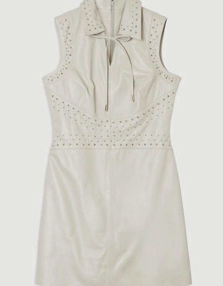 Studded Leather Sleeveless Mini Dress