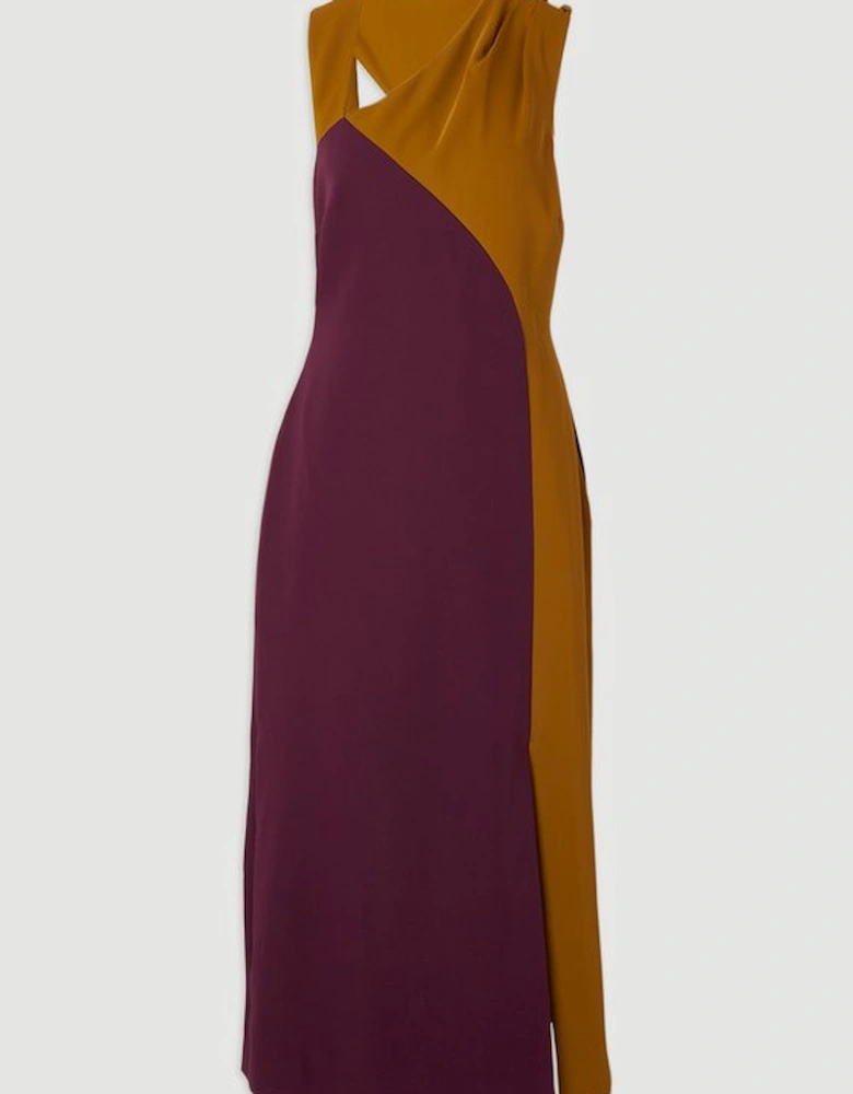 Soft Tailored Colour Block Halter Neck Midi Dress
