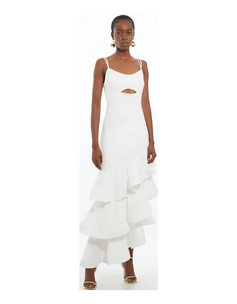 Cotton Ponte Jersey Ruffle Hem Maxi Dress