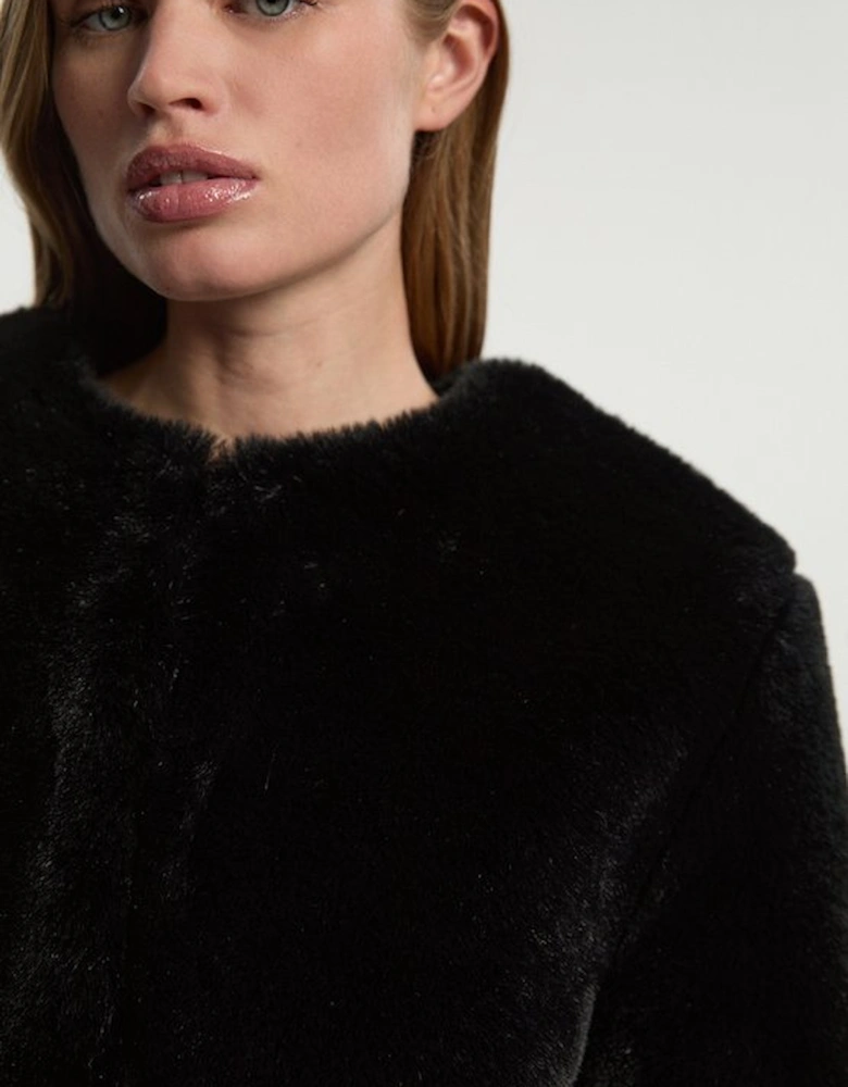 Collarless Faux Fur Jacket