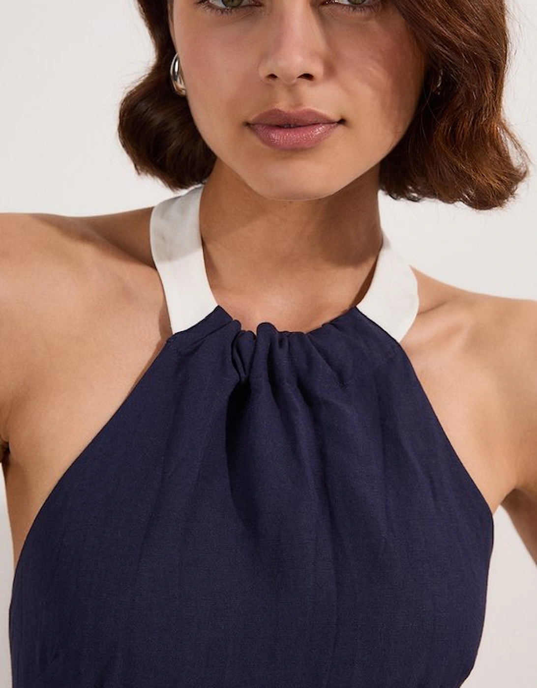 Petite Linen Viscose Colour Block Woven Tiered Halter Maxi Dress
