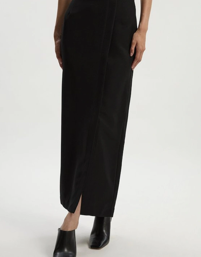 Twill Contrast Hardware Woven Midi Skirt