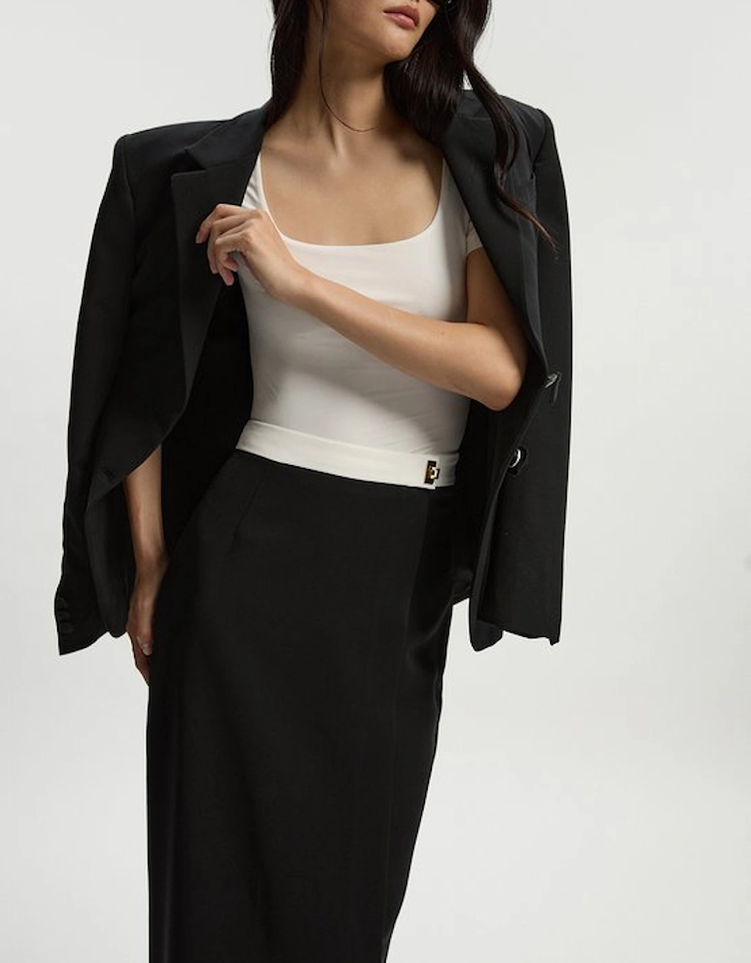 Twill Contrast Hardware Woven Midi Skirt, 5 of 4