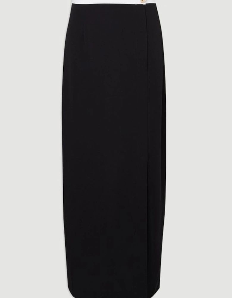 Twill Contrast Hardware Woven Midi Skirt