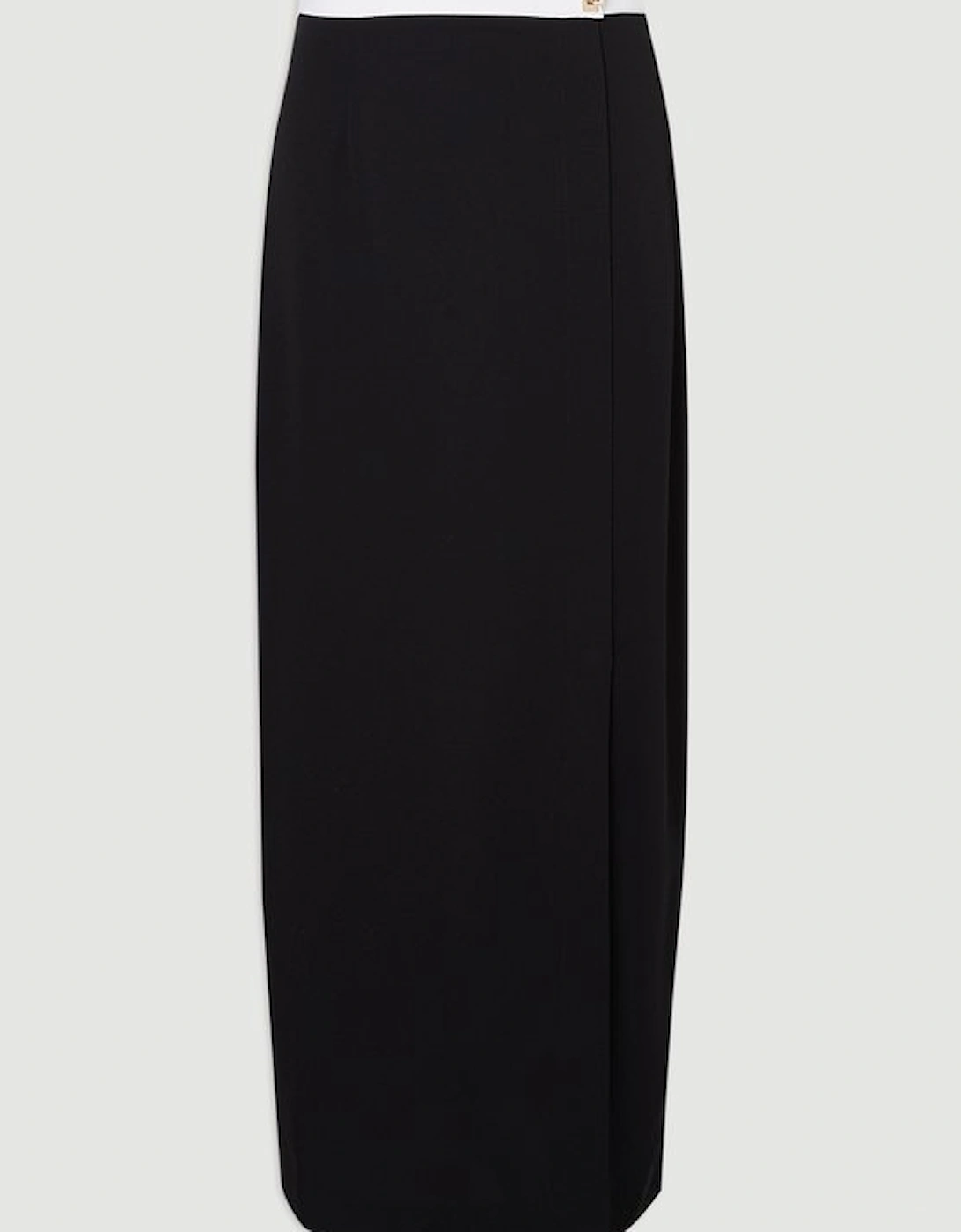 Twill Contrast Hardware Woven Midi Skirt