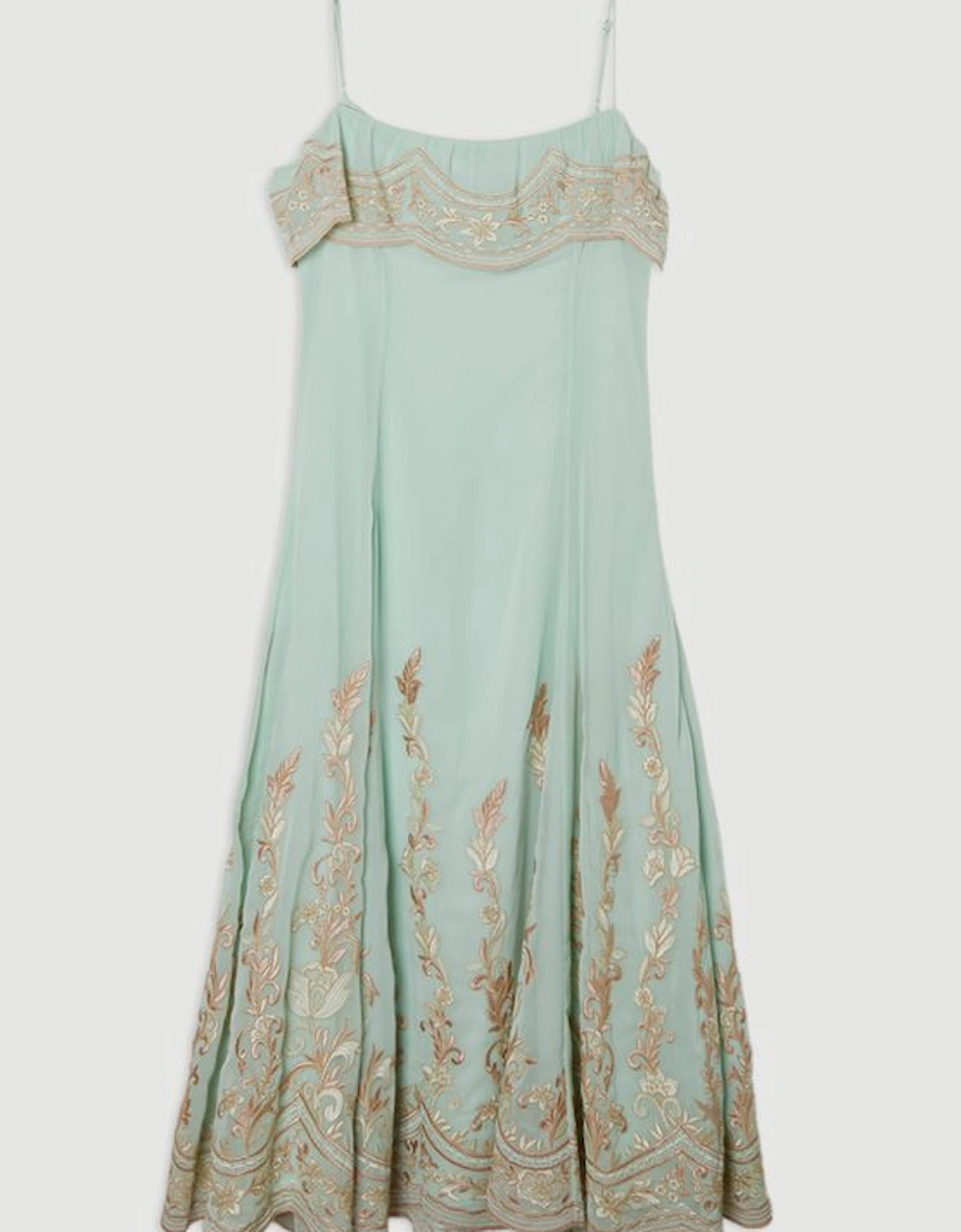 Embroidered Applique Strappy Midi Dress