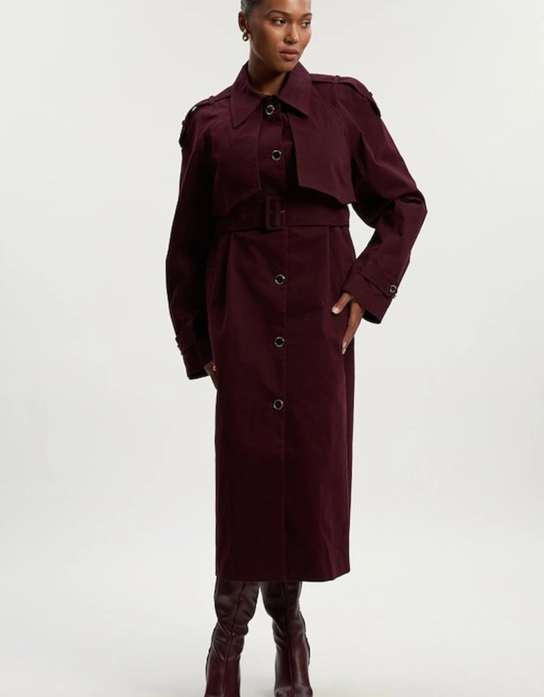 Plus Size Pleated Black Trench Coat