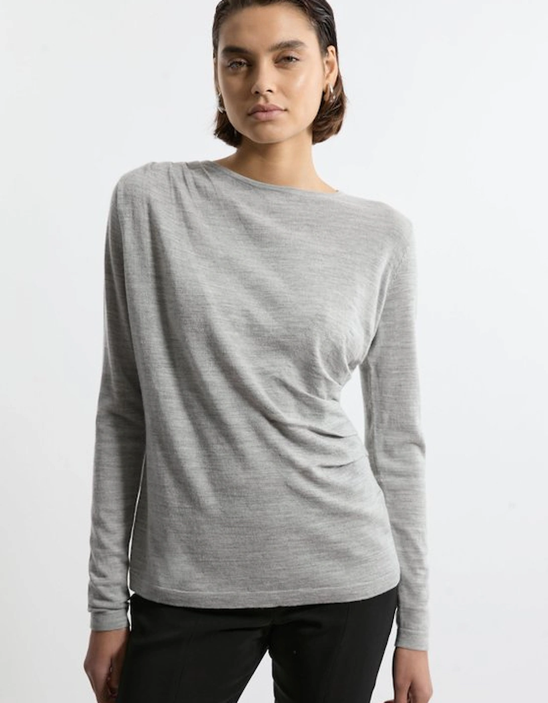 Premium Yarn Collection Extra Fine Merino Wool Draped Sweater, 5 of 4