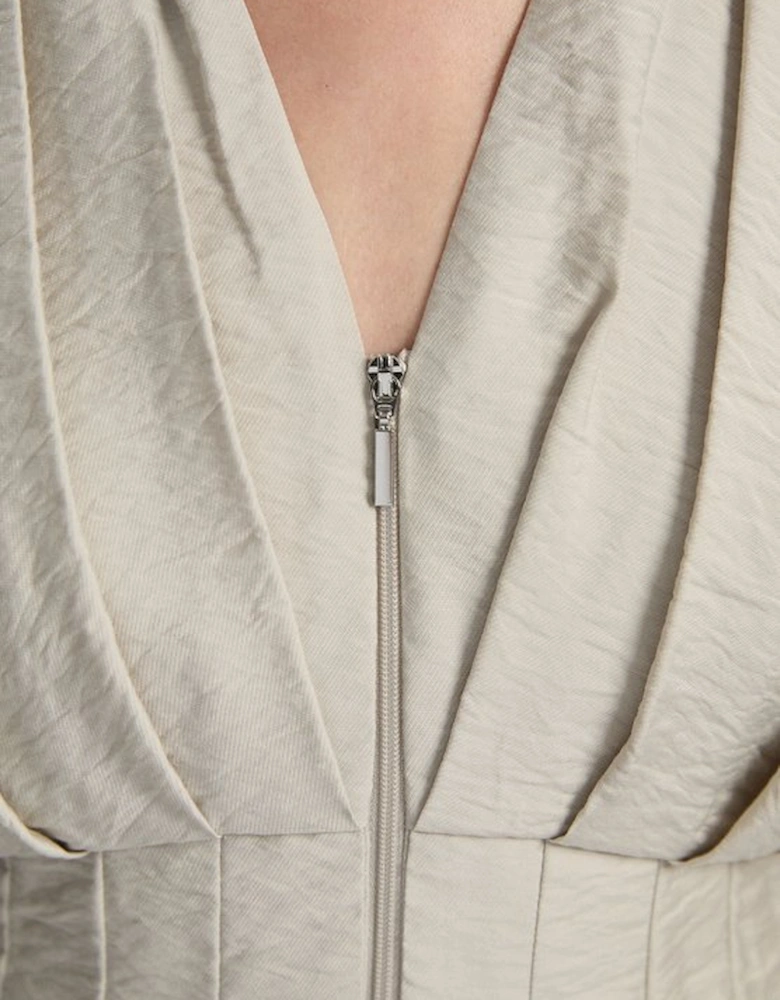 Pleated Neck Tie Detail Woven Short Sleeve Shirt