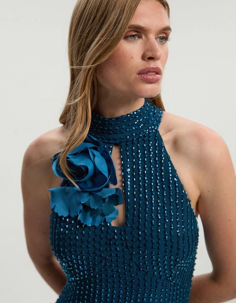 Petite Floral Applique Woven Maxi Rosette Maxi