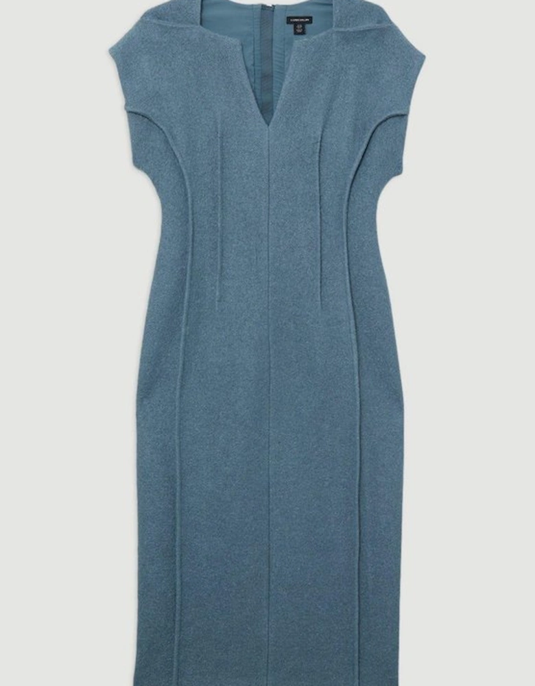Textured Wool Blend Darted Tailored Midi Dress