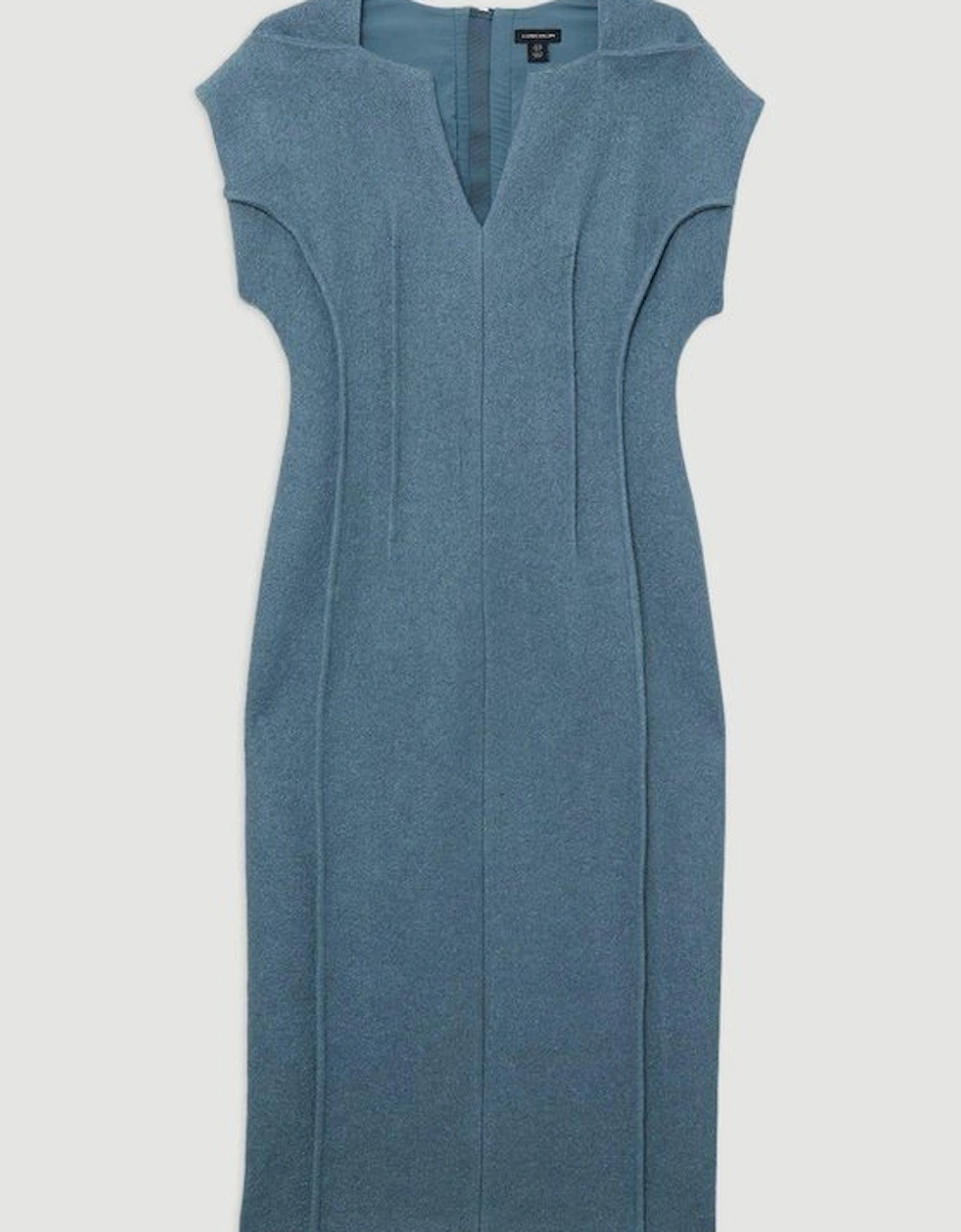 Textured Wool Blend Darted Tailored Midi Dress