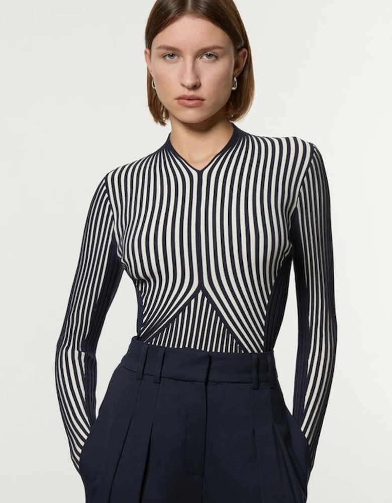 Stripe Fitted Long Sleeve Knitted Top