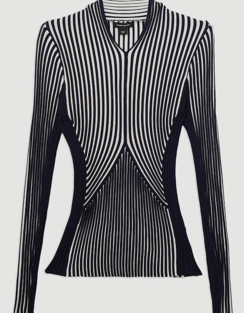 Stripe Fitted Long Sleeve Knitted Top