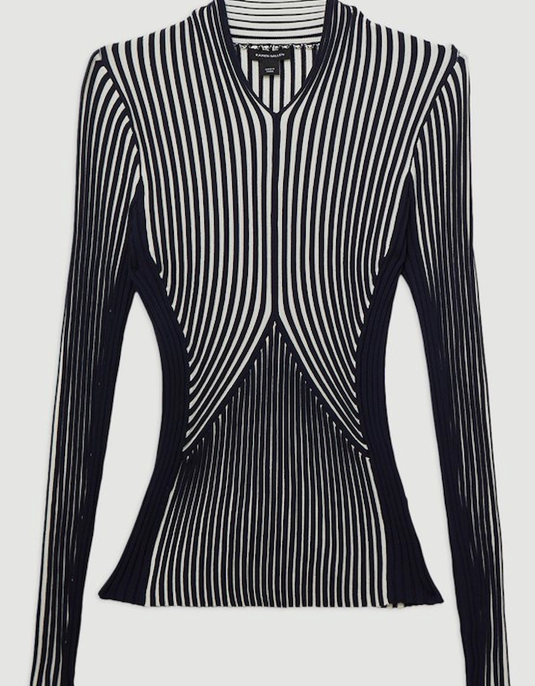 Stripe Fitted Long Sleeve Knitted Top