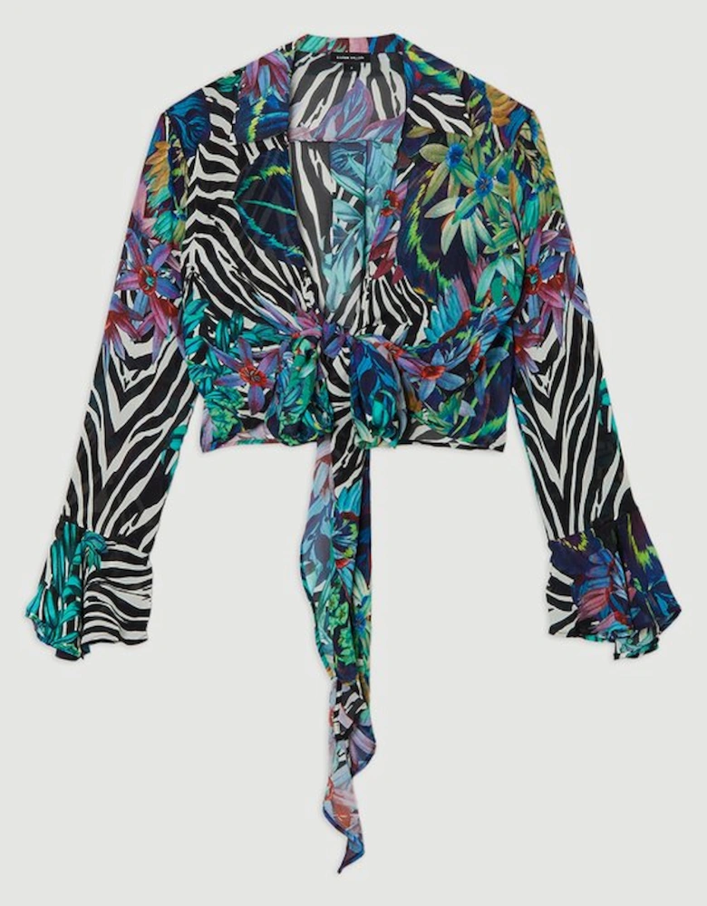 Floral Animal Viscose Georgette Beach Wrap Top