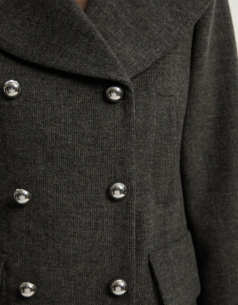 Brushed Wool Check Pocket Tailored Short Coat