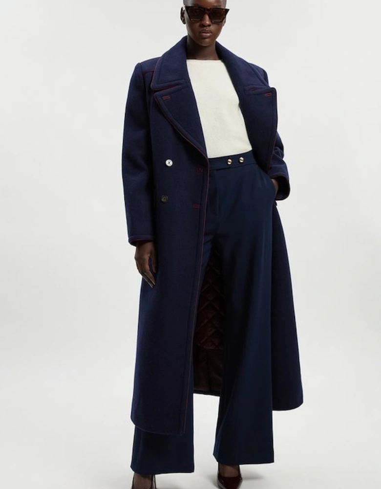 Wool Hybrid Double Breasted Tailored Midi Coat With Removable Padded Lining