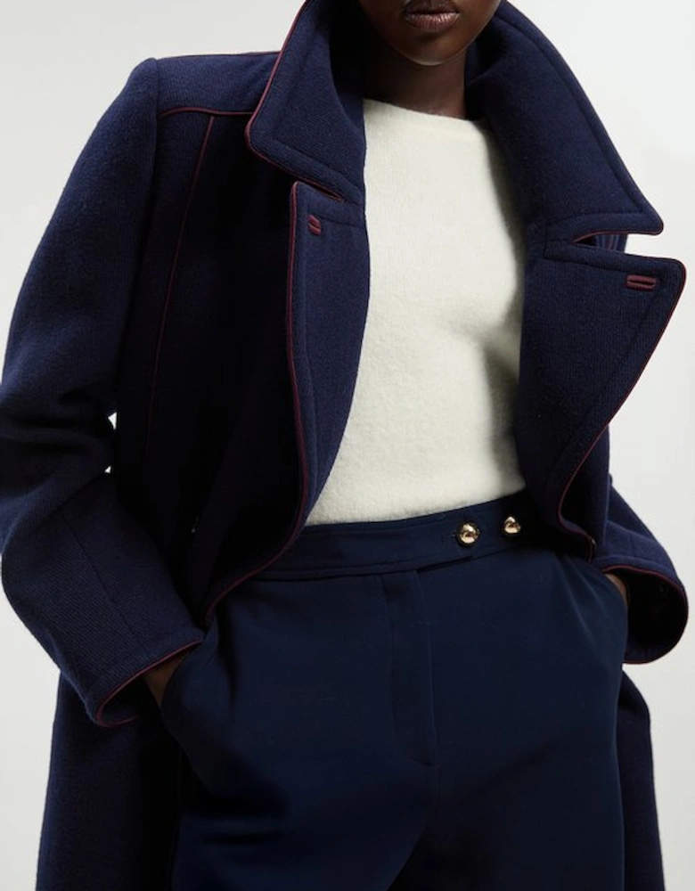 Wool Hybrid Double Breasted Tailored Midi Coat With Removable Padded Lining