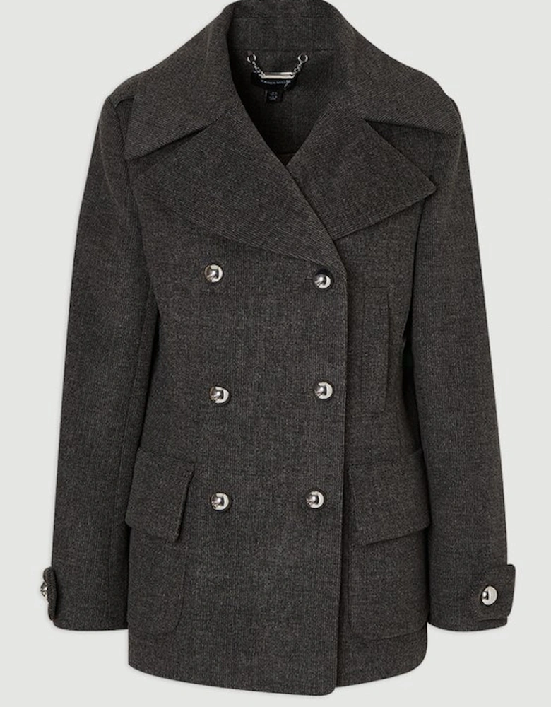 Brushed Wool Check Pocket Tailored Short Coat