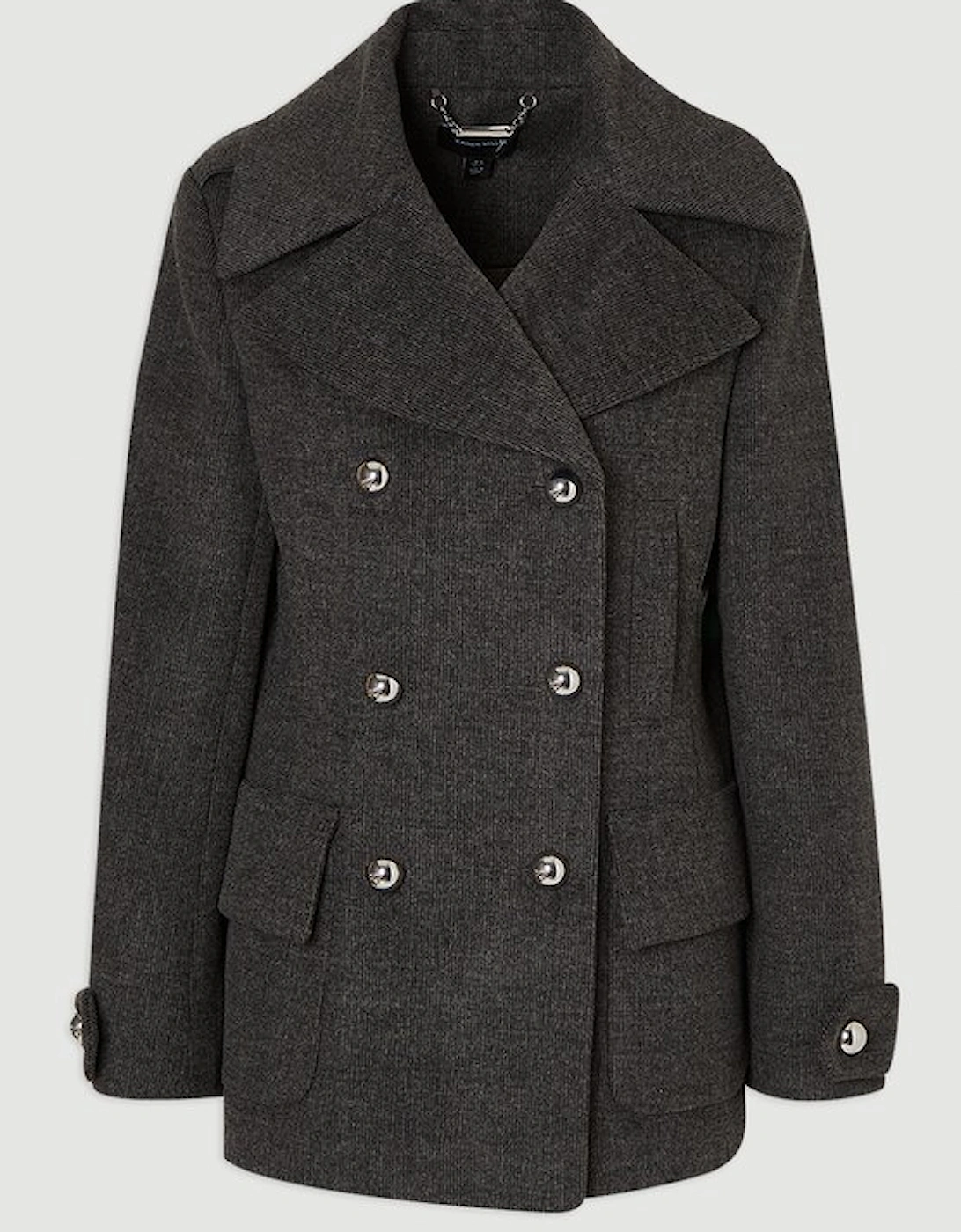 Brushed Wool Check Pocket Tailored Short Coat