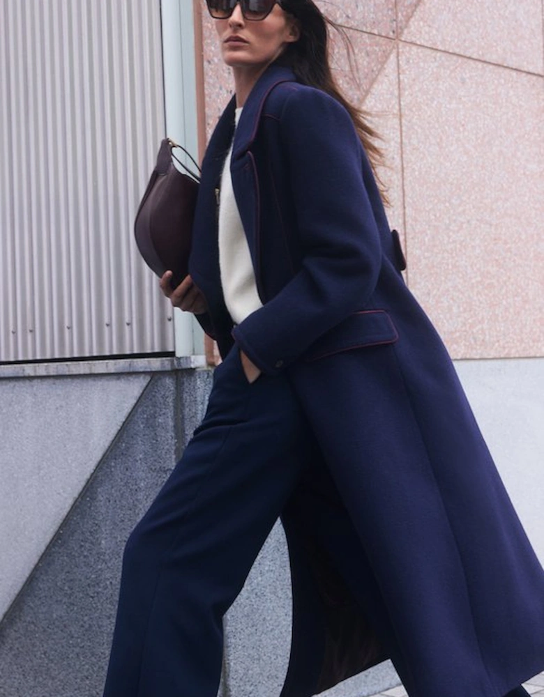 Wool Hybrid Double Breasted Tailored Midi Coat With Removable Padded Lining