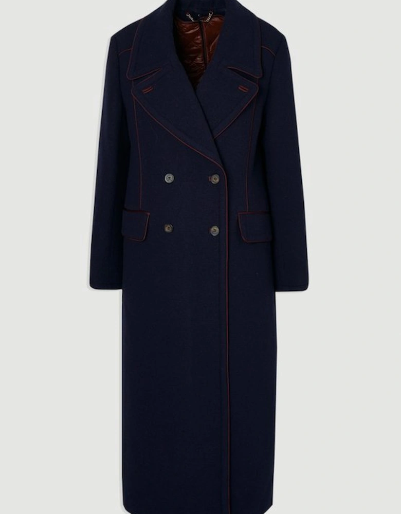 Wool Hybrid Double Breasted Tailored Midi Coat With Removable Padded Lining