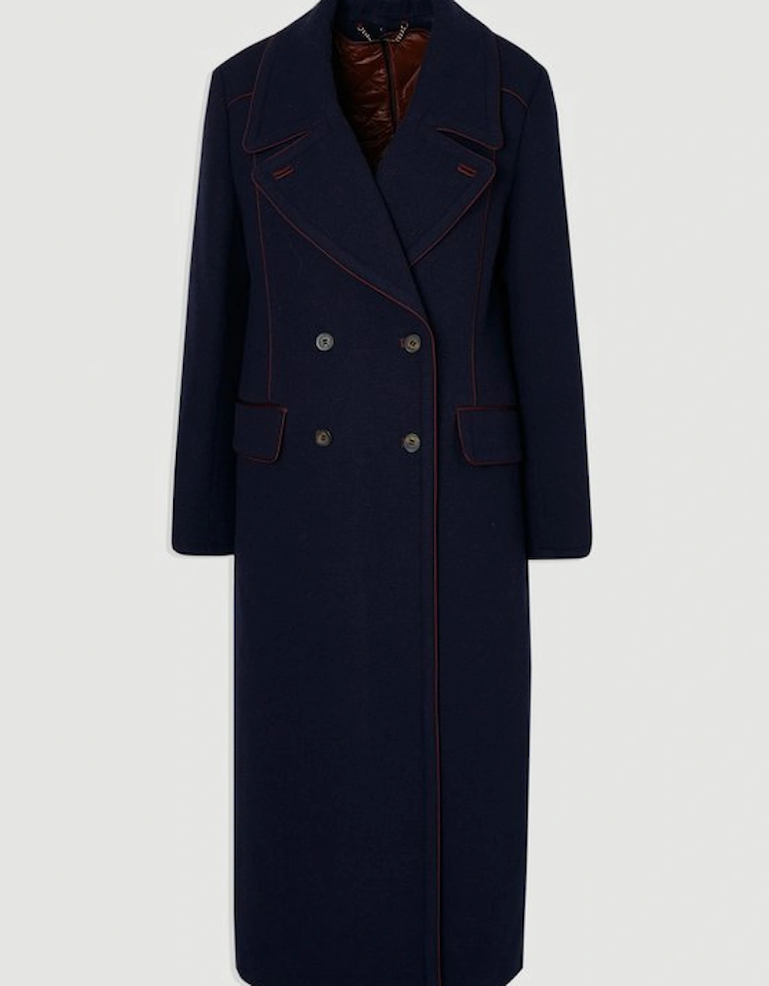 Wool Hybrid Double Breasted Tailored Midi Coat With Removable Padded Lining