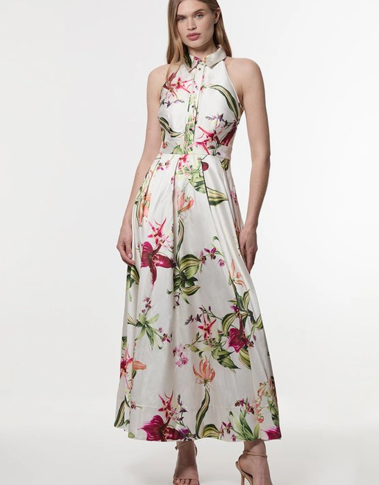 Garden Floral Twill Collared Maxi Dress