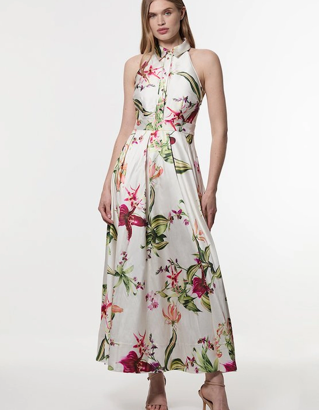 Garden Floral Twill Collared Maxi Dress