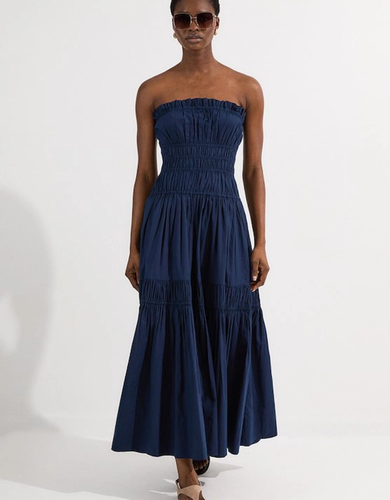 Shirred Cotton Tiered Bandeau Woven Maxi Dress