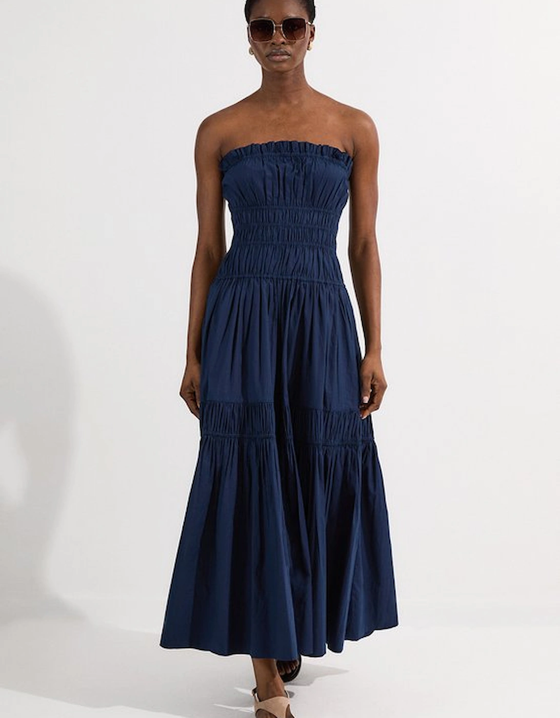 Shirred Cotton Tiered Bandeau Woven Maxi Dress, 5 of 4