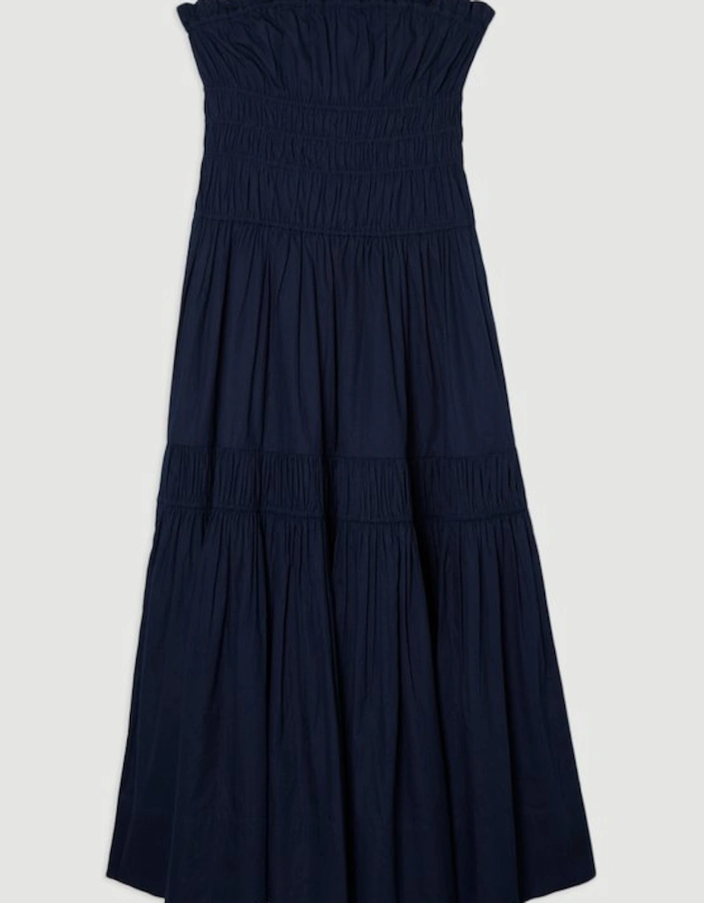 Shirred Cotton Tiered Bandeau Woven Maxi Dress