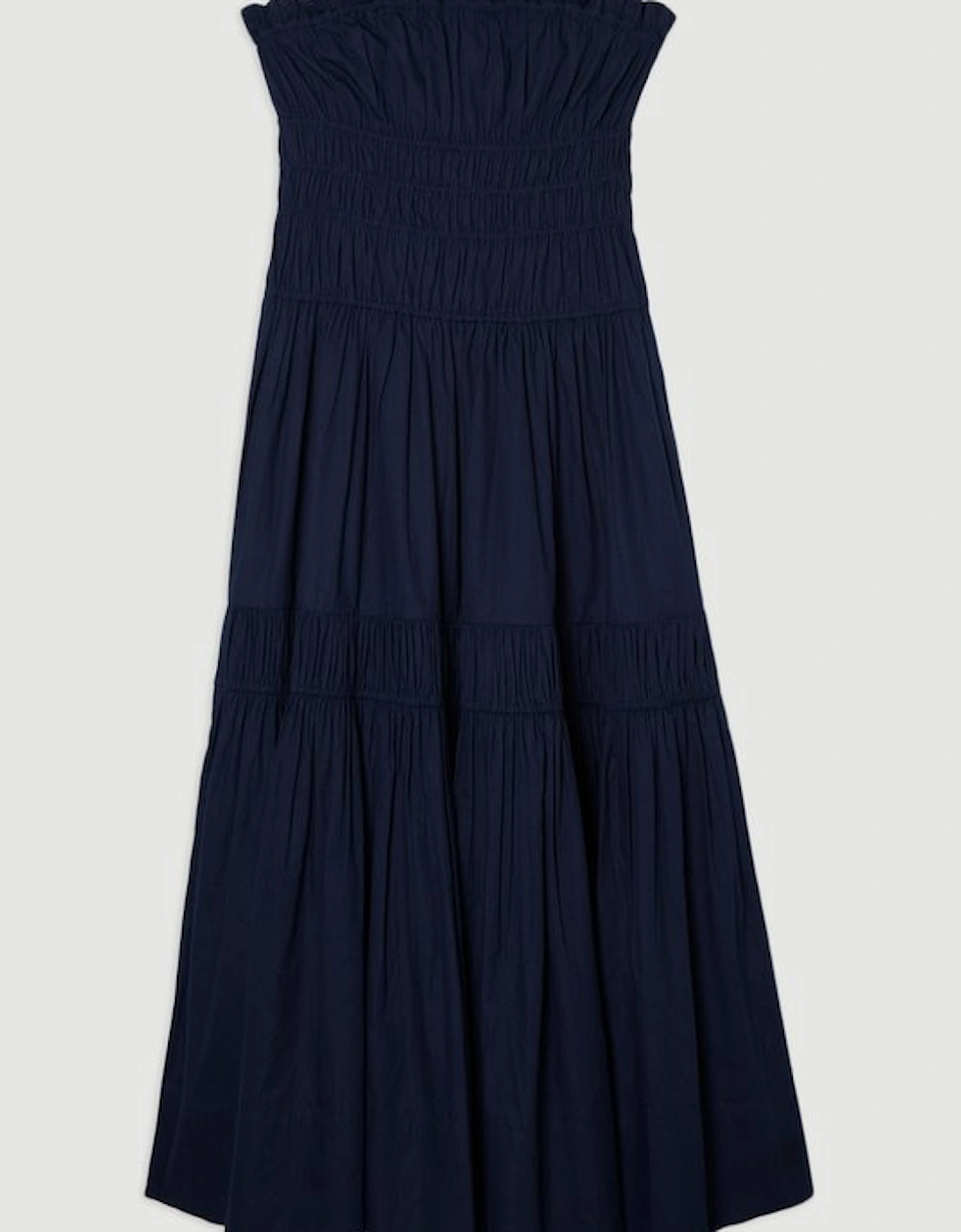 Shirred Cotton Tiered Bandeau Woven Maxi Dress