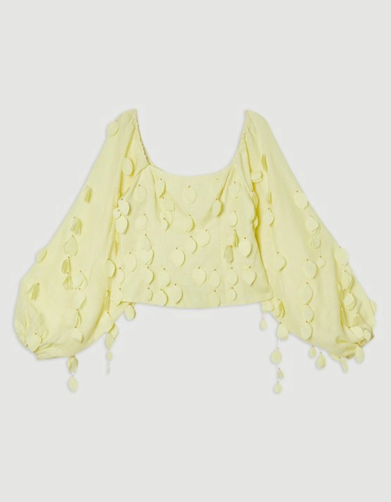 Plus Size Applique Balloon Sleeve Woven Top
