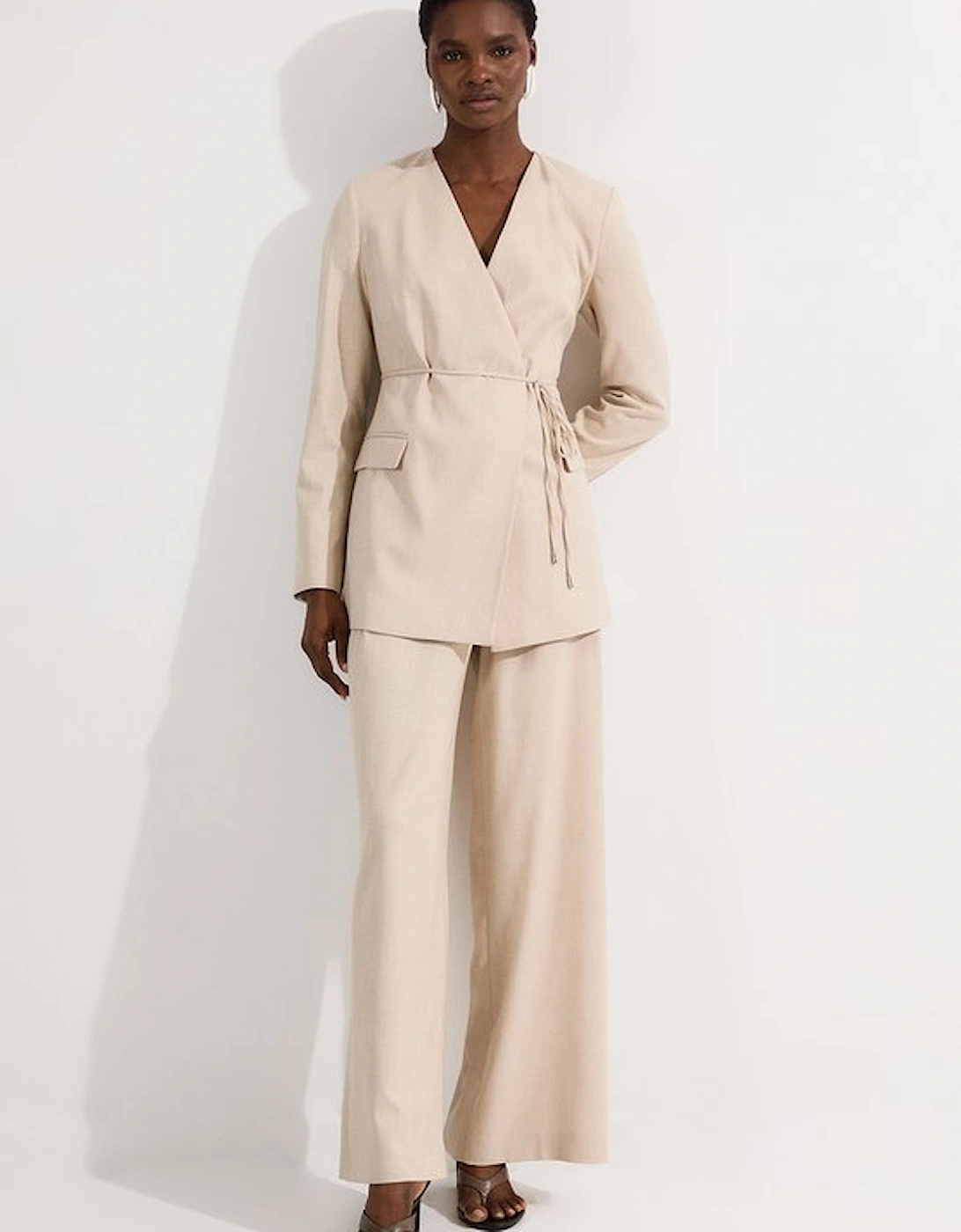 Petite Tailored Marl Tie Waist Blazer