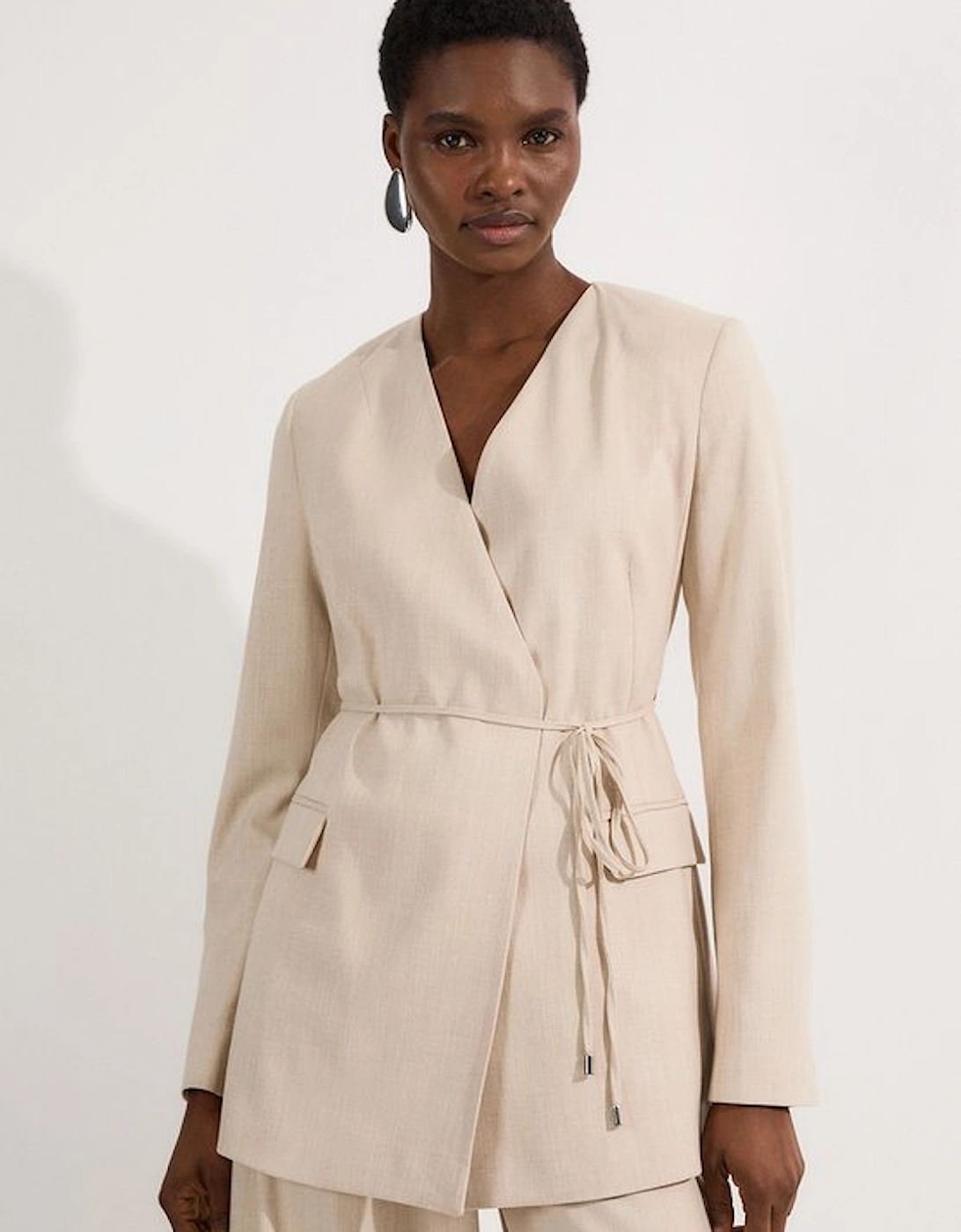 Petite Tailored Marl Tie Waist Blazer, 4 of 3