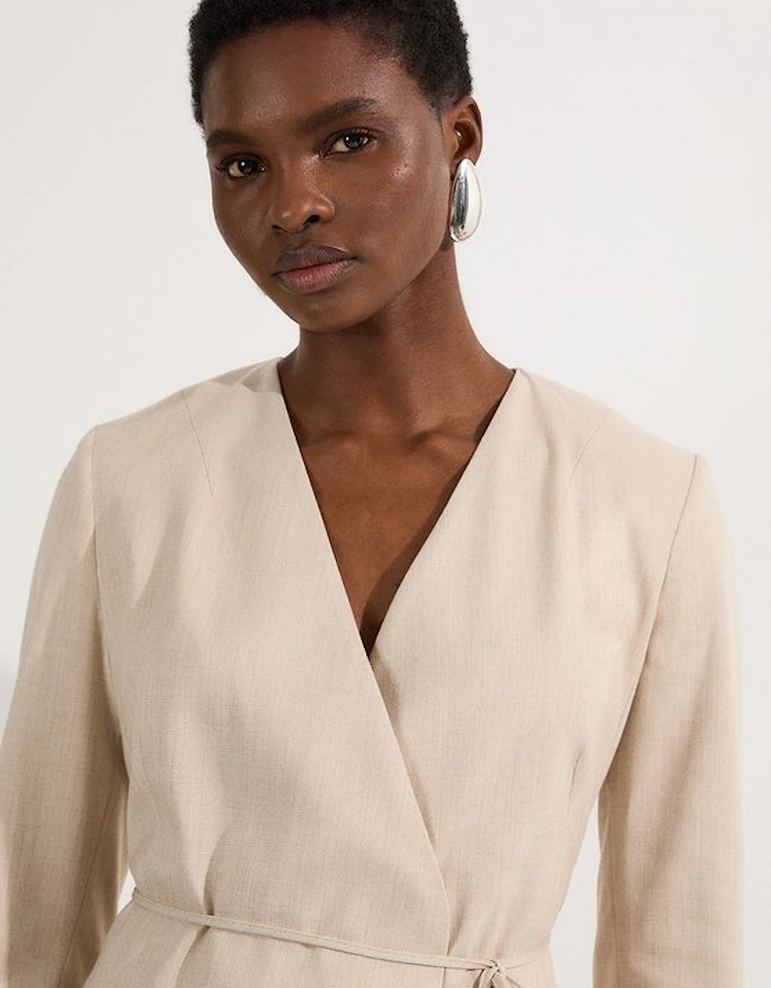 Petite Tailored Marl Tie Waist Blazer
