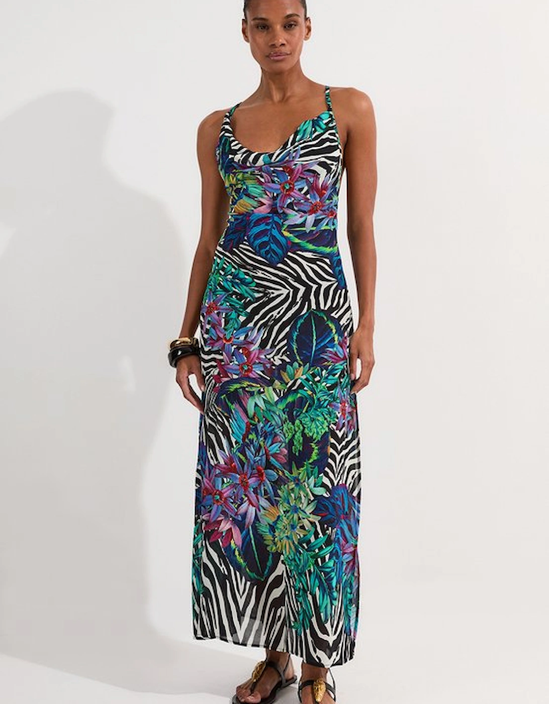 Petite Floral Animal Georgette Beach Slip Dress