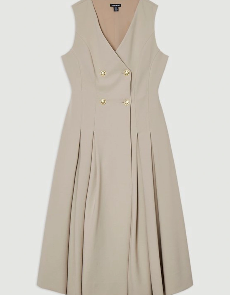 Compact Stretch Sleeveless Full Skirted Button Front Tailored Midi Dress