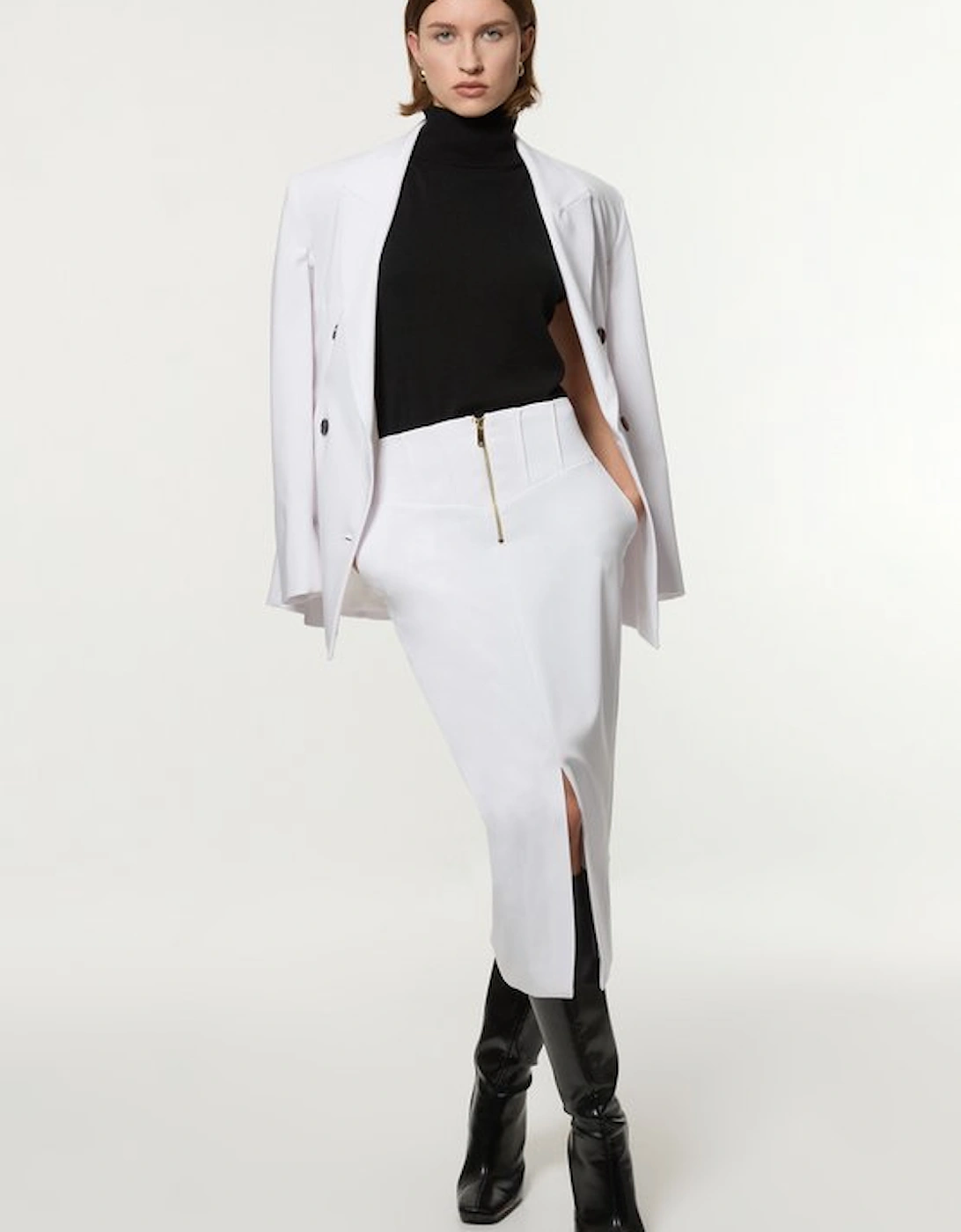 Tailored Contrast Tipped Stitch Detail Midi Skirt, 5 of 4