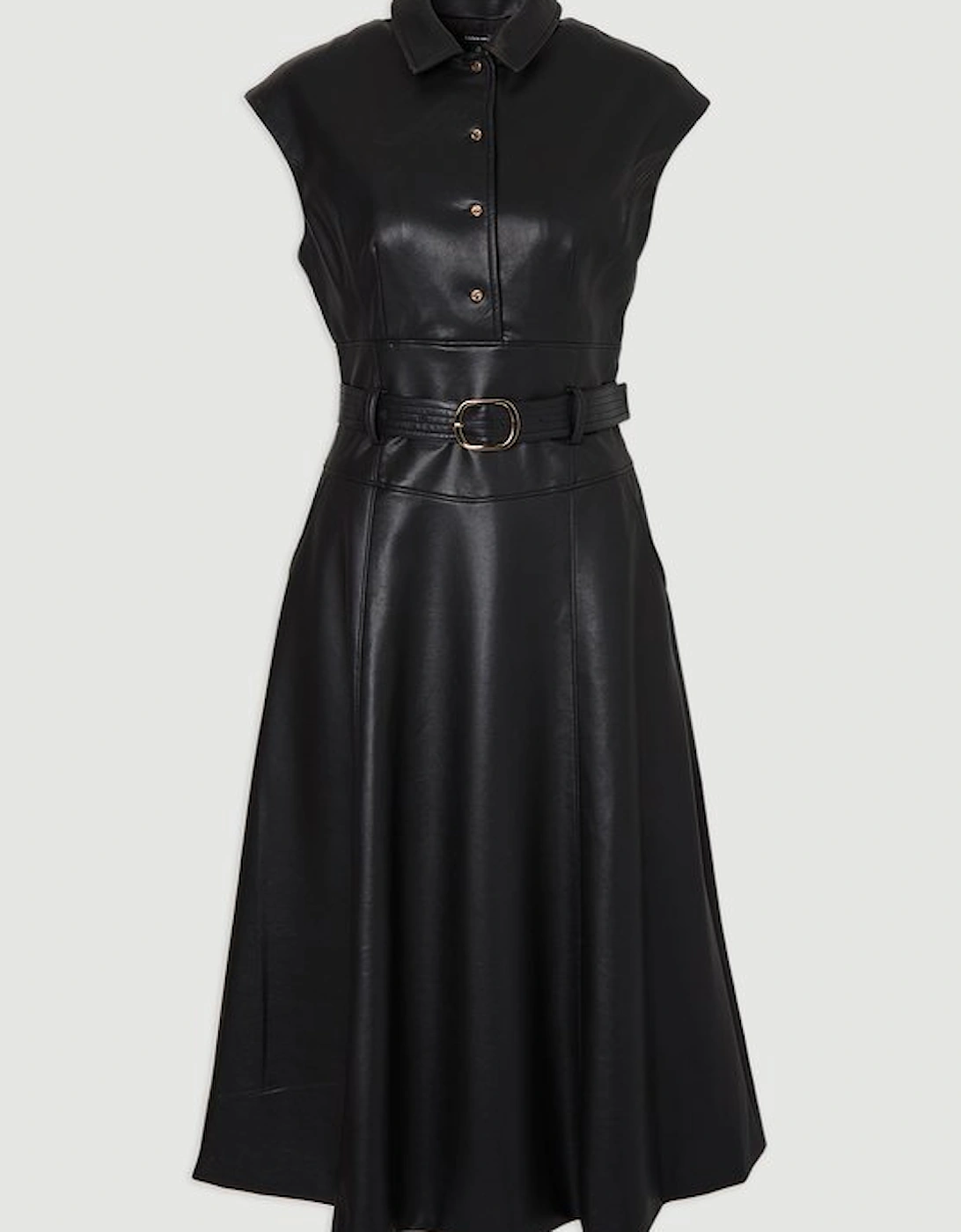 Faux Leather Belted Midi Dress
