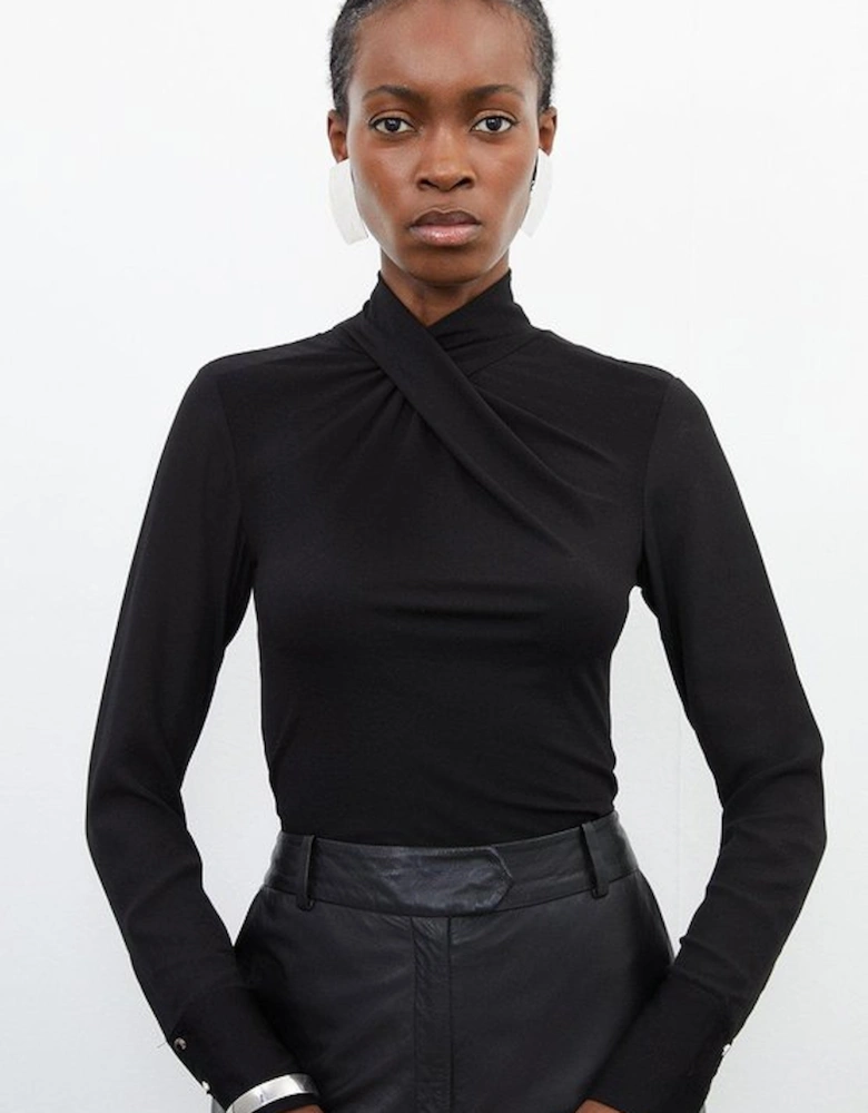 Jersey And Georgette Mix High Neck Top