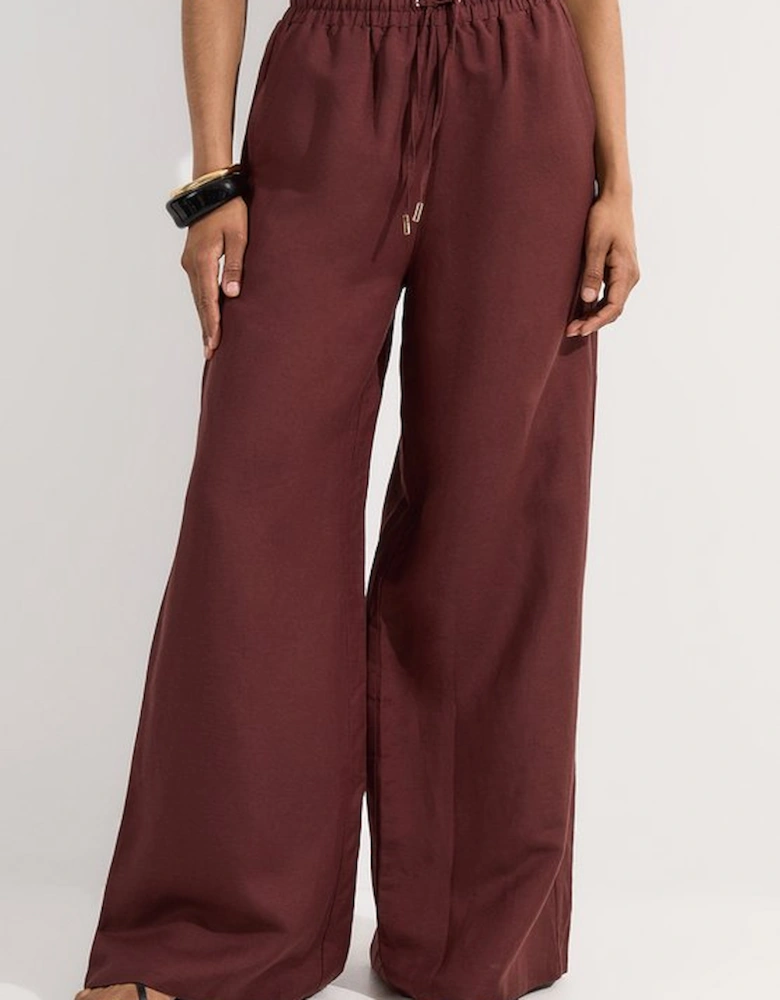 Viscose Linen Tie Waist Woven Trouser