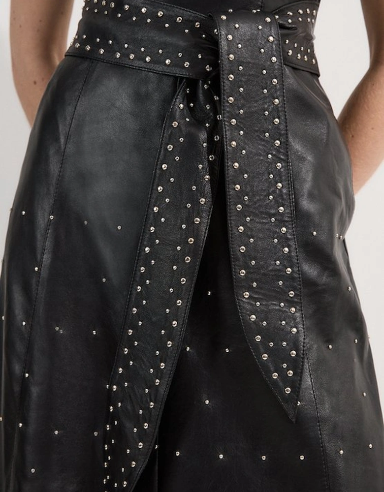 Leather Small Studs Strappy Full Midi Dress