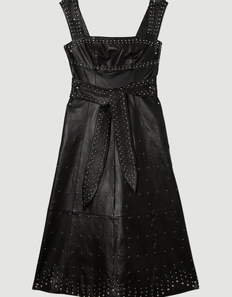Leather Small Studs Strappy Full Midi Dress