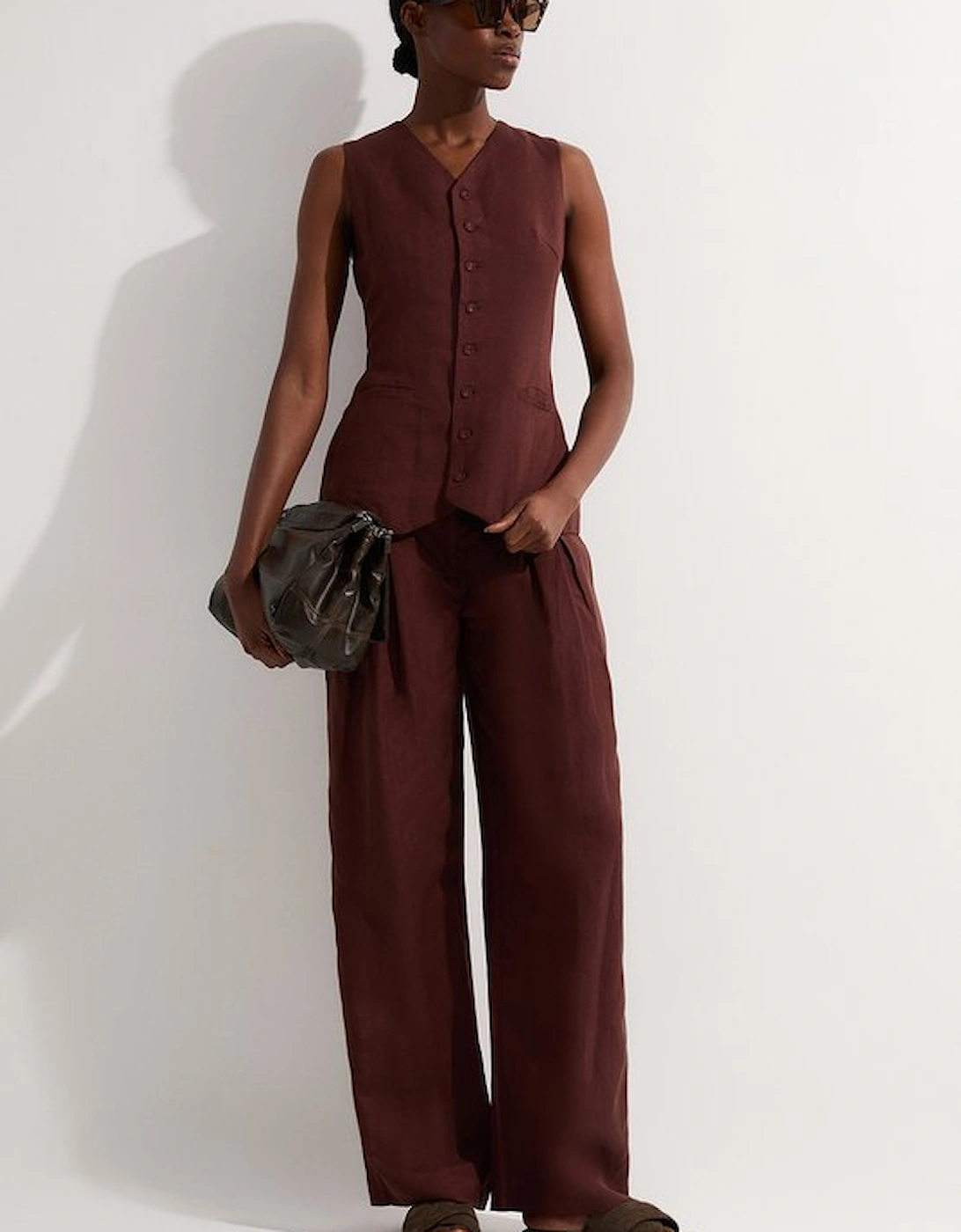 Viscose Linen Tie Waist Woven Trouser