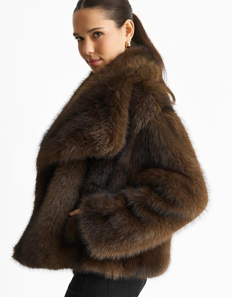 Coffee Ombre Lapel Faux Fur Jacket