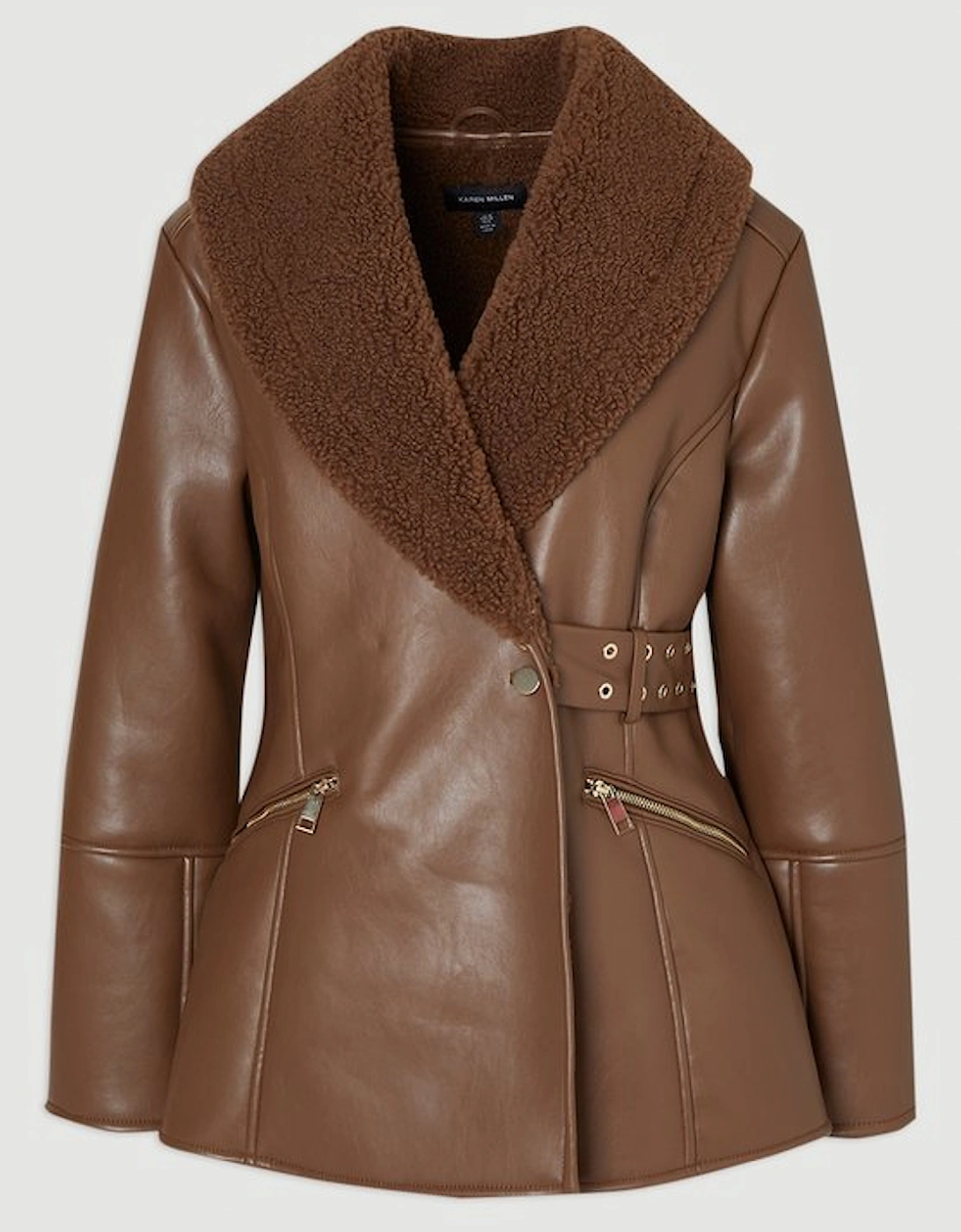 Faux Leather Bonded Waisted Peplum Coat