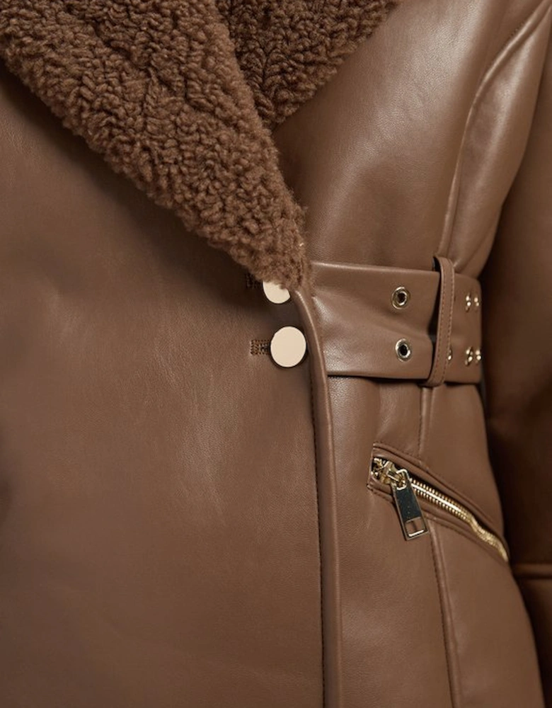 Faux Leather Bonded Waisted Peplum Coat